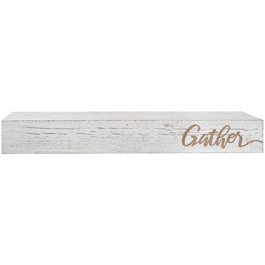 Whitewashed "Gather" Text Engraving Floating Wall Shelf
